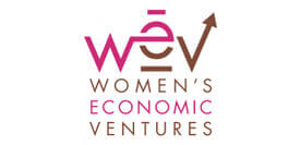 Women's Economic Ventures logo in pink and brown